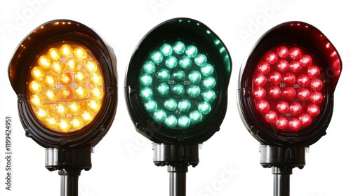 Bright LED Traffic Lights Displaying Red Yellow Green Colors