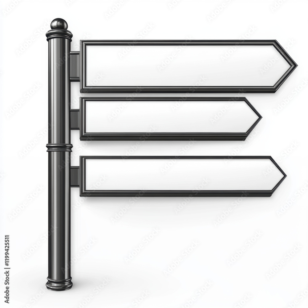 Blank directional signpost with three arrows for customizable messages Blank directional signpost with three arrows for customizable messages