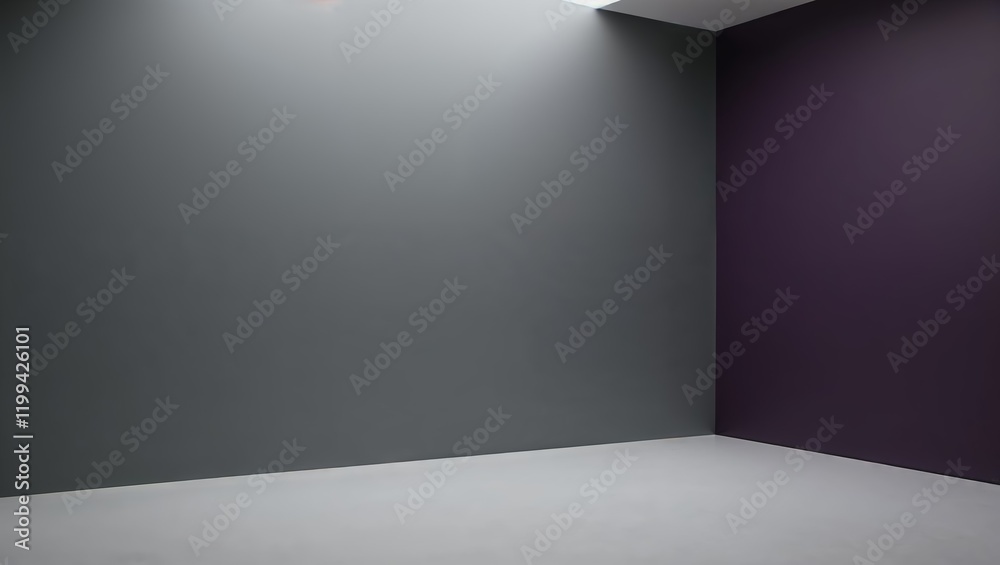 Minimalist Empty Room with Gray and Purple Walls and Natural Light from Above Minimalist Empty Room with Gray and Purple Walls and Natural Light from Above