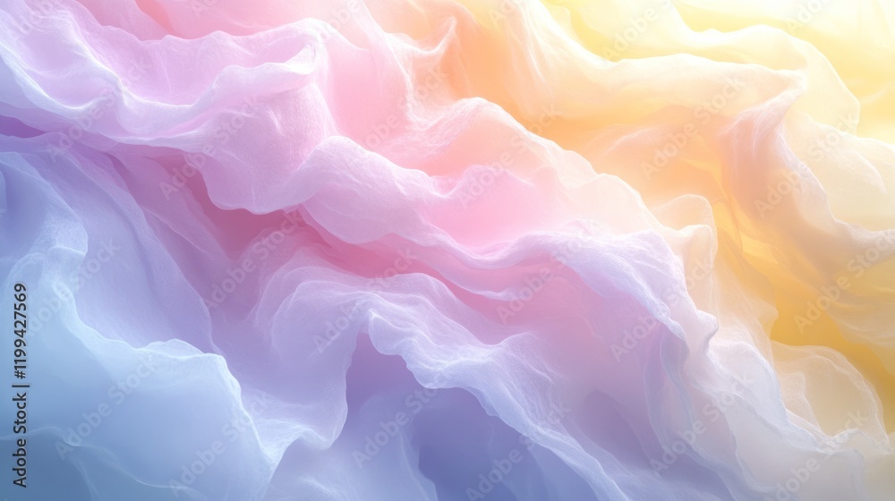 Fototapeta premium Colorful abstract waves blend softly together creating a serene and calming atmosphere in pastel hues. Generative AI