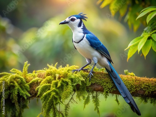 White-throated Magpie Jay perched on a branch in Arenal Volcano, Costa Rica rainforest photo