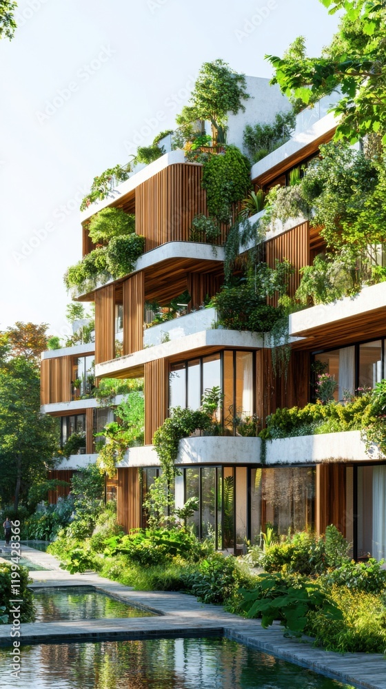 Obraz premium Eco village thrives with renewable resources and vibrant greenery in sunny atmosphere