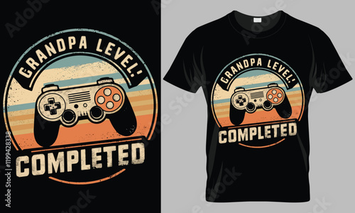 grandpa level completed - Video gaming typography vector T-shirt design. 
motivational and inscription quotes.
perfect for print item and bags, posters, cards. 
isolated on black background