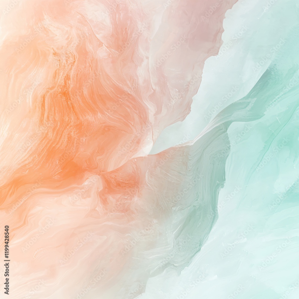 Fototapeta premium Abstract Pastel Peach and Mint Swirl Painting Texture Background