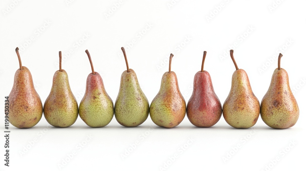Fresh Pears in a Row on White Background for Food Photography Fresh Pears in a Row on White Background for Food Photography