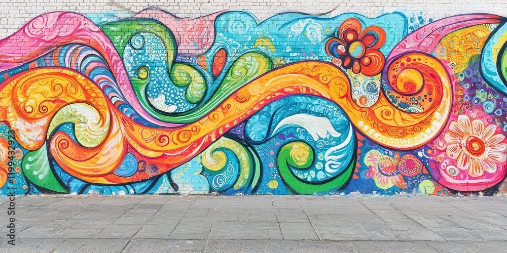 Hand-painted mural design on a large wall Hand-painted mural design on a large wall