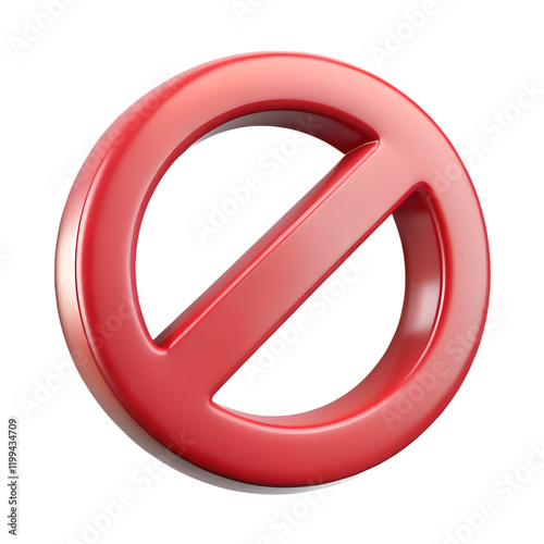 Red Prohibition sign 3D Icon at the white background. Do Not Symbol. Plastic cartoon style