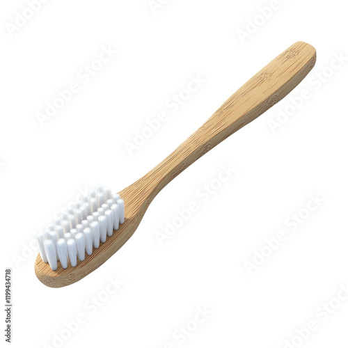 A single new bamboo toothbrush lies on a white background showcasing its sustainable design and soft bristles. photo