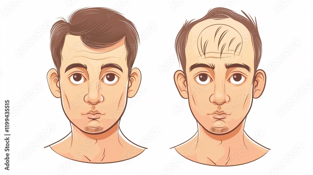 Professional Closeup Before and After Hair Loss Treatment Man Portrait Professional Closeup Before and After Hair Loss Treatment Man Portrait