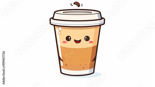 Adorable Kawaii Glass of Coffee to Go Cartoon Character for Stock Photos