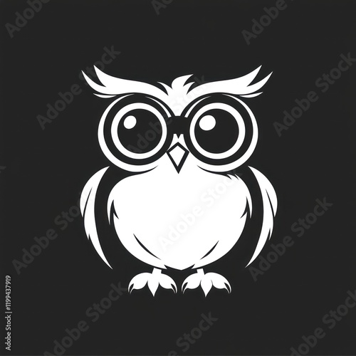 White owl illustration on a black background. Can be used for graphic designs photo