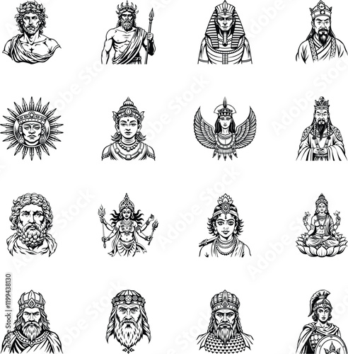 Collection of Ancient Gods Glyph Style Illustrations 


