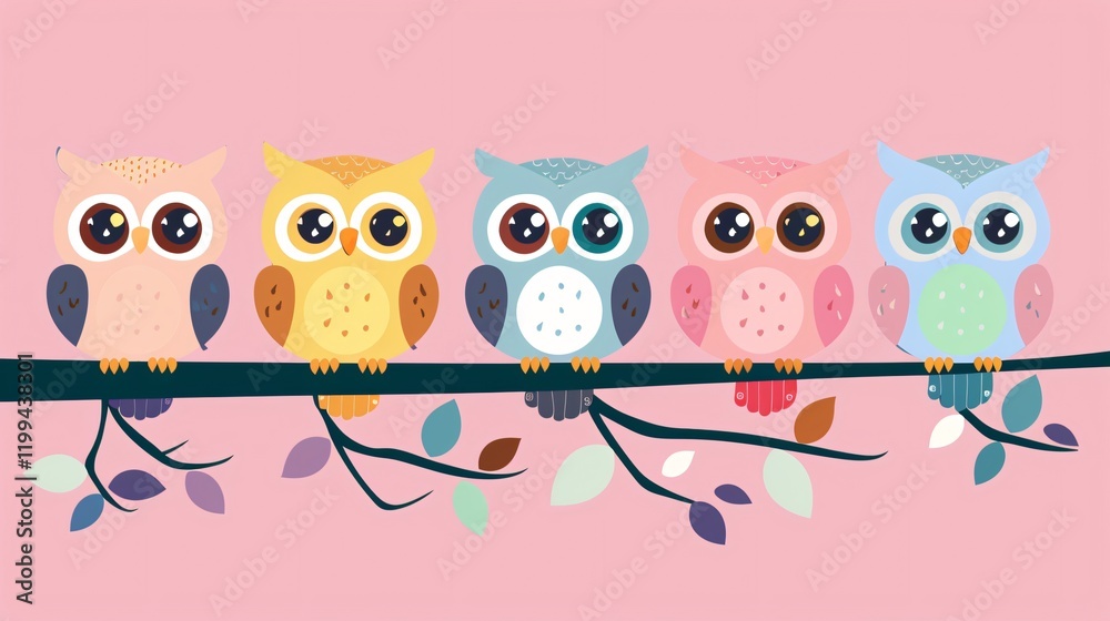Fototapeta premium Adorable Owl Illustration for Poster, Greeting Card, Birthday Invitation, and Party Design
