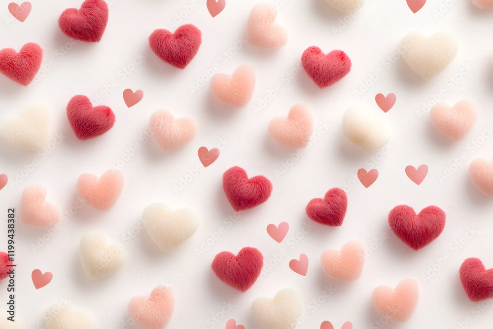 Colorful hearts in various shades scattered on light background create romantic and playful atmosphere, perfect for expressing love and affection Colorful hearts in various shades scattered on light background create romantic and playful atmosphere, perfect for expressing love and affection