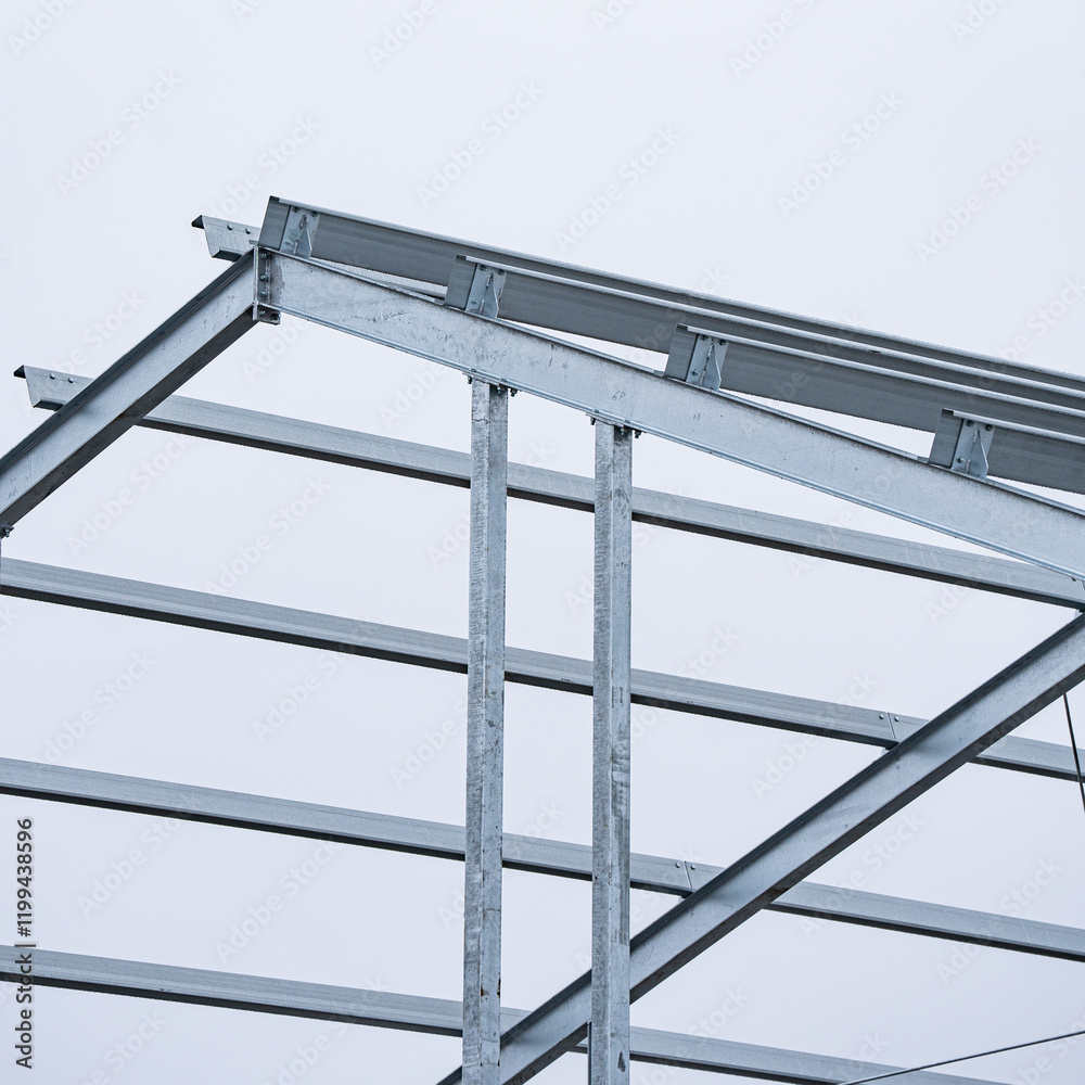 Fast construction of a hall made of steel elements - assembly process - stainless steel