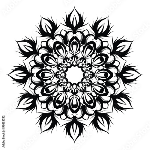 Mandala design black and white color silhouette