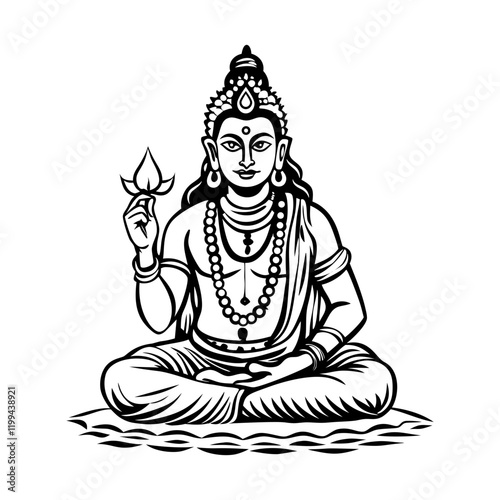 A vintage style illustration of brahma god