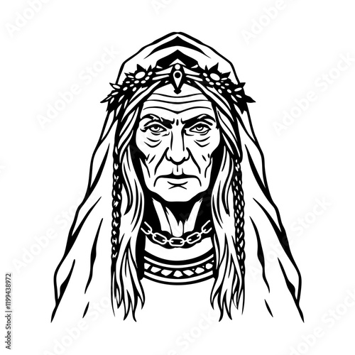 Cailleach goddess illustration in vintage style