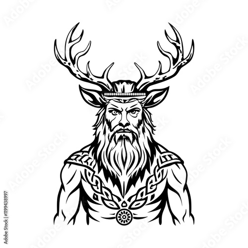 Cernunnos god illustration in vintage style