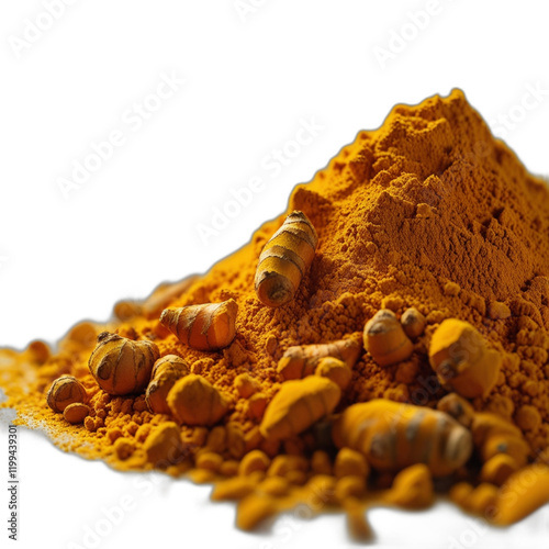 An isolated image of turmeric powder on a white background