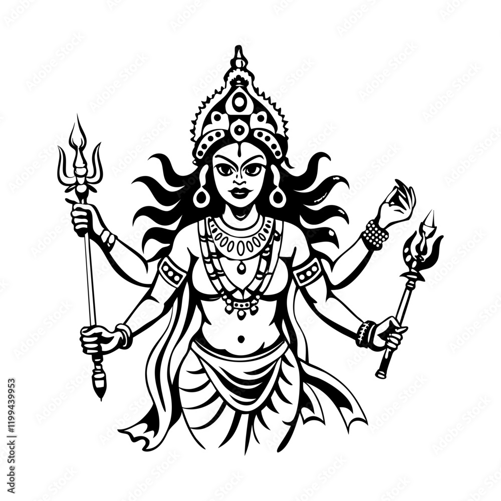 Ταπετσαρία A vintage style illustration of kali goddess