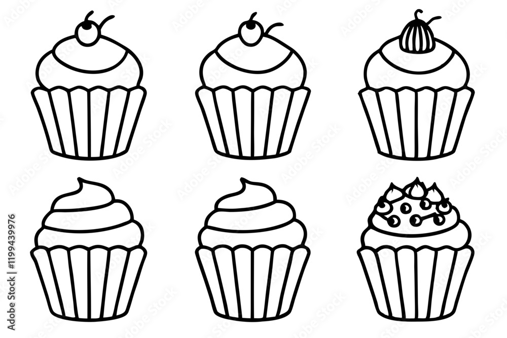 Cupcake Line Art Vector Bundle Cupcake Line Art Vector Bundle