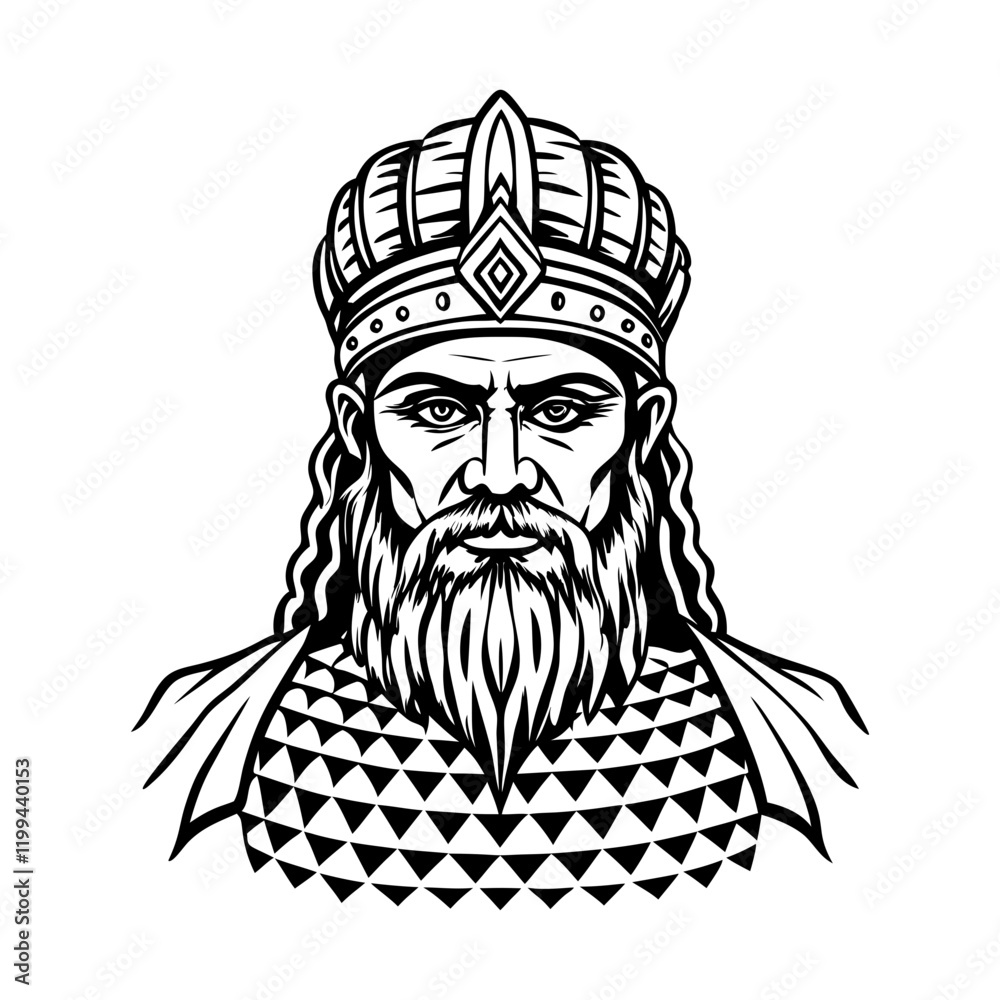 Marduk god portrait illustration in vintage style
