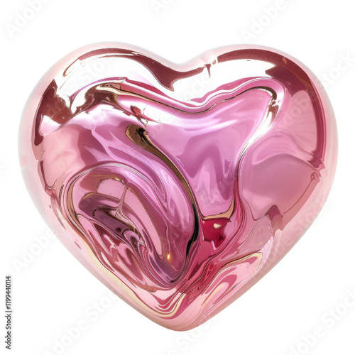 Glossy pink heart isolated on transparent or white background