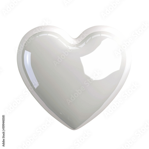 Glossy white heart isolated on transparent or white background