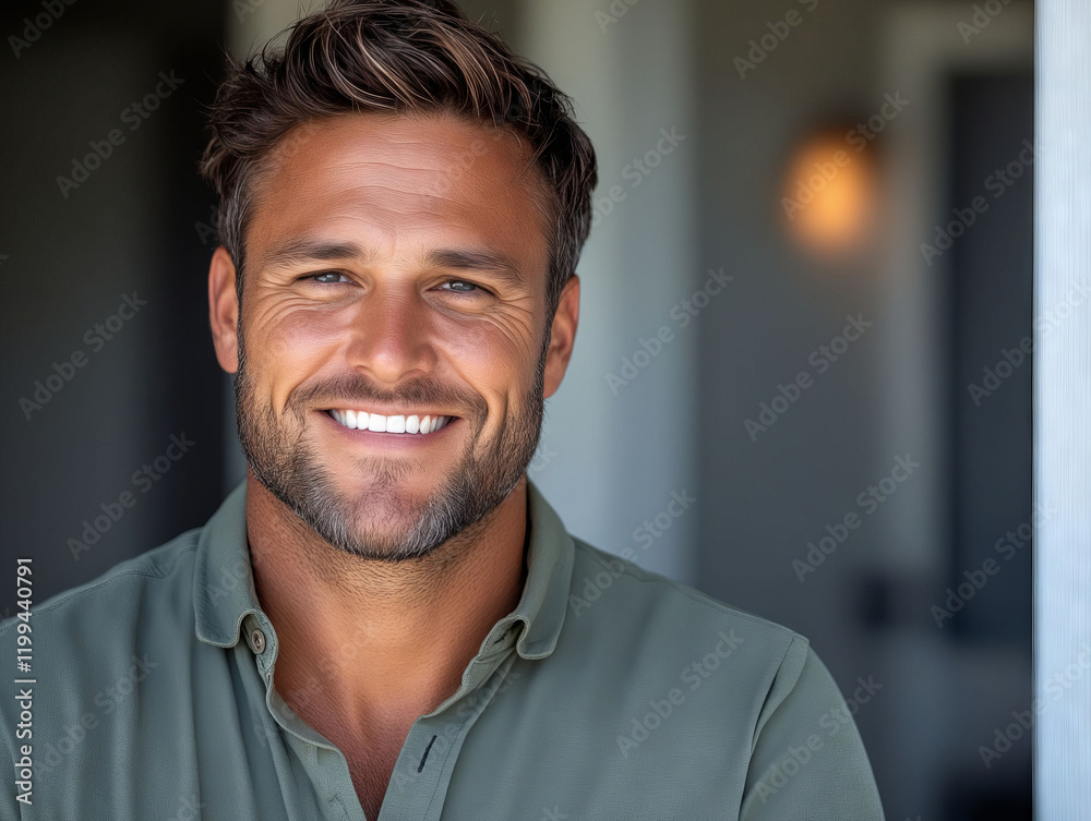 A man with a beard smiles at the camera A man with a beard smiles at the camera
