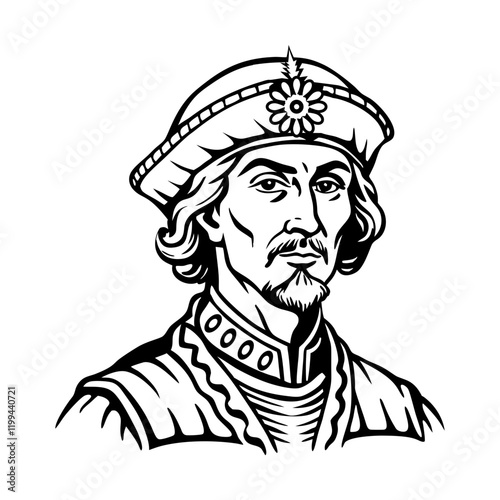 A vintage style illustration of an ancient nobleman character