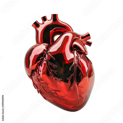 Glossy red heart isolated on transparent or white background