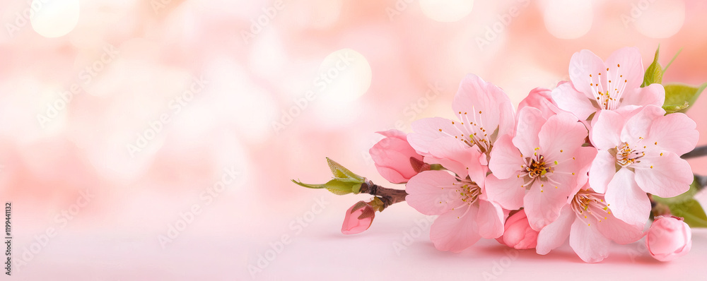 Delicate pink cherry blossoms arranged beautifully against soft pink background, creating romantic and serene atmosphere. Perfect for spring themed designs Delicate pink cherry blossoms arranged beautifully against soft pink background, creating romantic and serene atmosphere. Perfect for spring themed designs