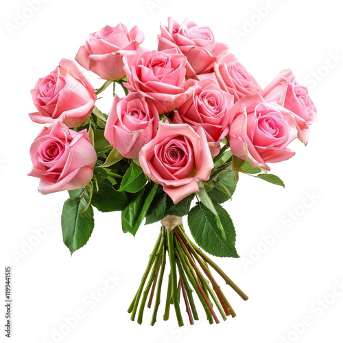 Bouquet of pink roses valantine's isolated on transparent or white background