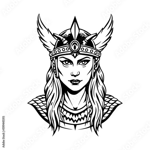 Valkyrie goddess illustration in vintage style