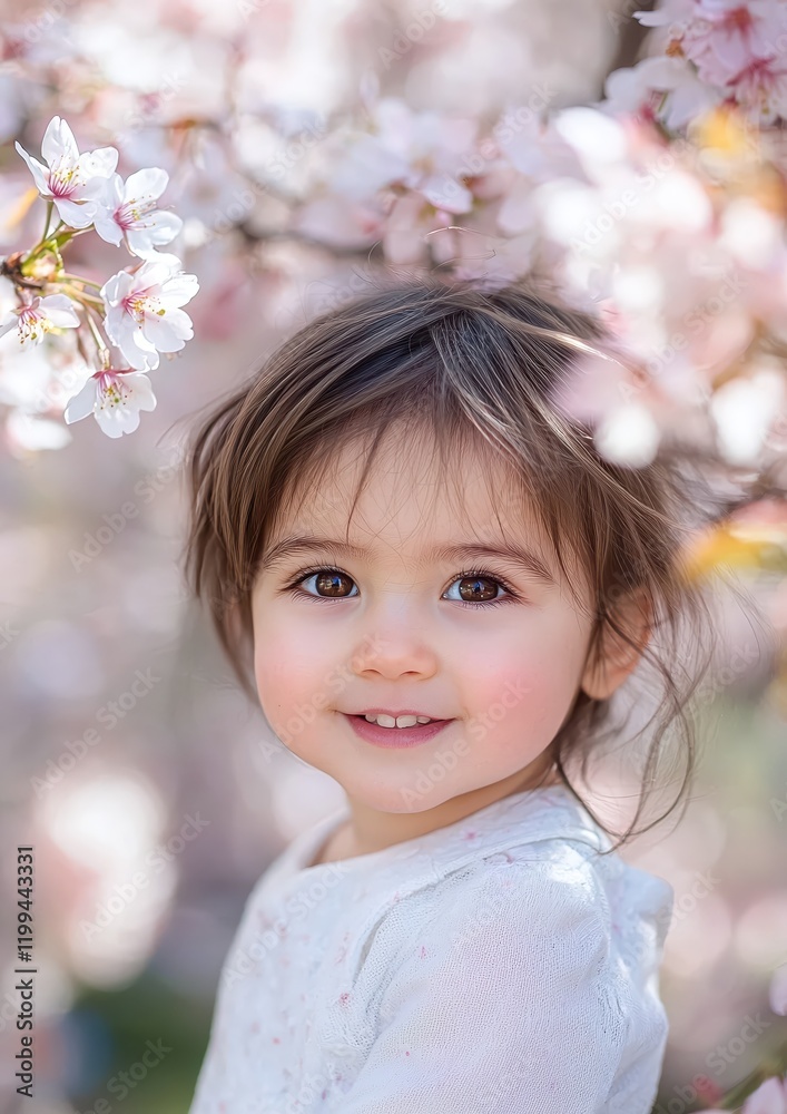 Sweet Toddler Girl Amidst Spring Cherry Blossoms Delightful Portrait Sweet Toddler Girl Amidst Spring Cherry Blossoms Delightful Portrait