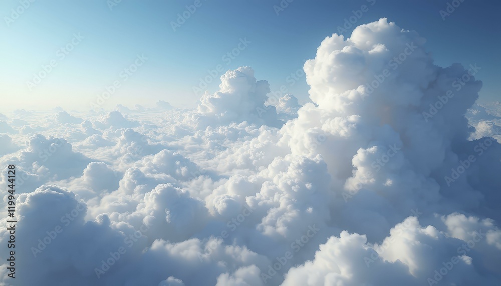 Wide Shot of Expansive Cloudscape Under Clear Blue Sky with Fluffy White Clouds, Daytime Wide Shot of Expansive Cloudscape Under Clear Blue Sky with Fluffy White Clouds, Daytime