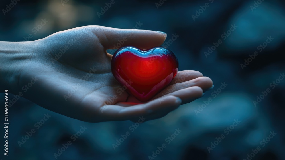 Hand holding a red heart, symbolizing love or emotions. Hand holding a red heart, symbolizing love or emotions.