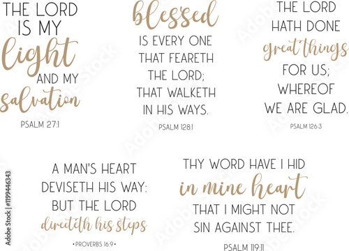 Encouraging Bible Verses Bundle, Biblical Christian quotes set, Psalm vector illustration