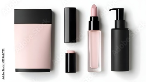 Wallpaper Mural A collection of minimalist cosmetic products in soft pink and black packaging. Torontodigital.ca
