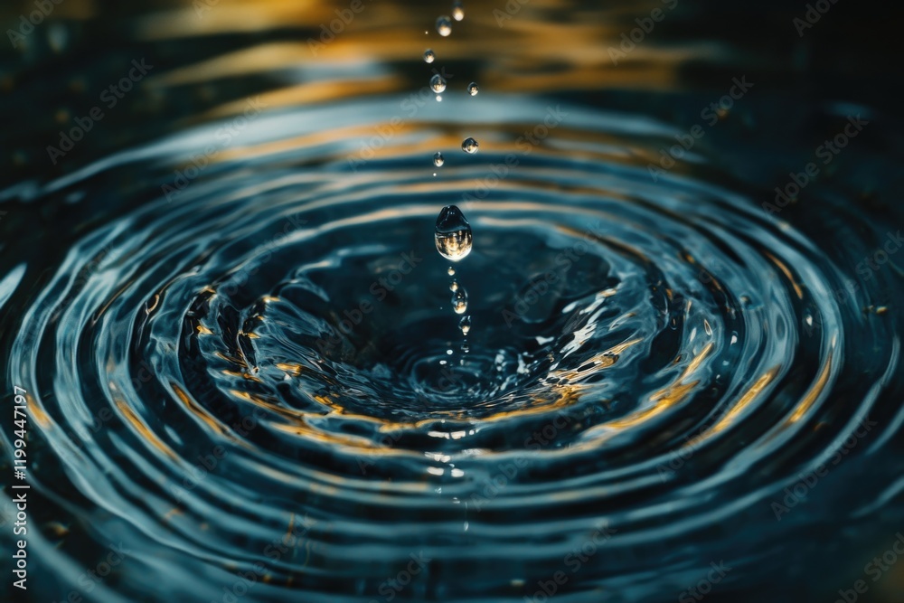 Water droplet on water surface. Dynamic liquid movement creating a splash effect.