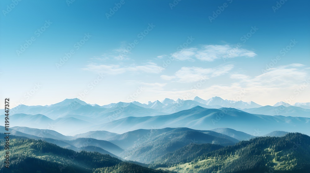 Fototapeta premium Majestic Mountain Landscape with Clear Blue Sky - Generative AI