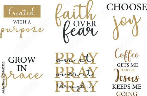 Christian quotes bundle, religious print, Christian saying set, vector illustration