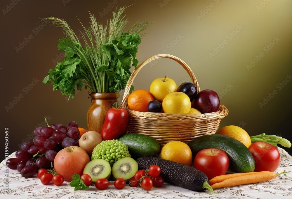 Close-up of fruits and vegetables at the Russian table Close-up of fruits and vegetables at the Russian table