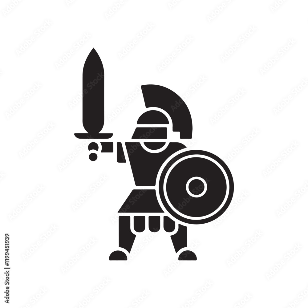 Obraz premium gladiators soldier spartan warrior cartoon character with helmet logo icon silhouette vector art flat design illustrations