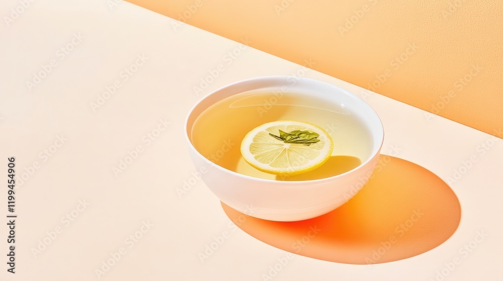 Refreshing summer lemon drink on a minimalist background.