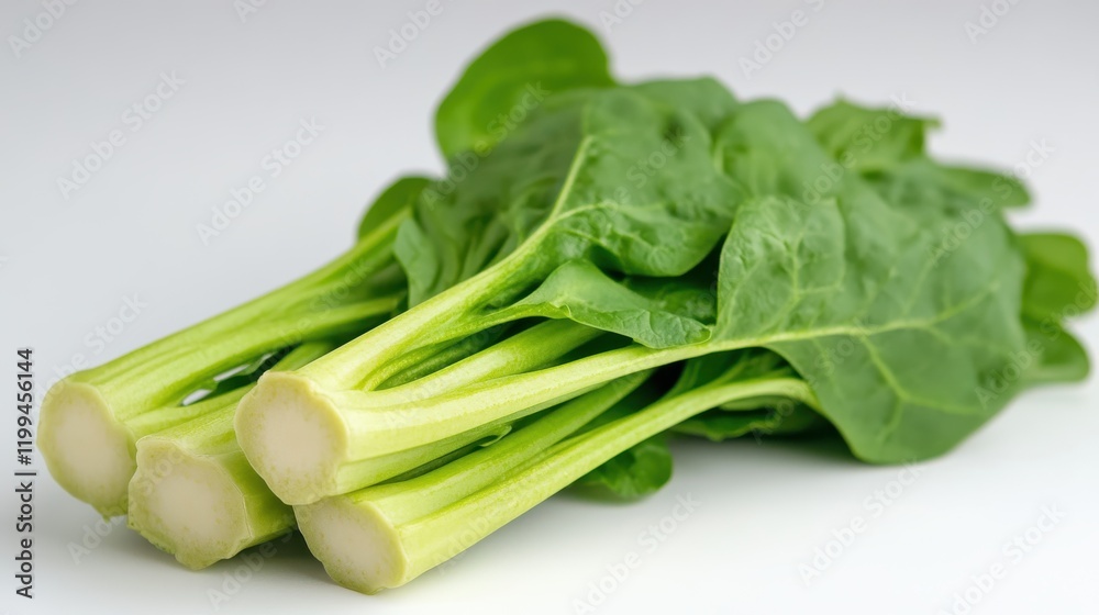 Fresh spinach showcasing vibrant green leaves and crisp stalks Fresh spinach showcasing vibrant green leaves and crisp stalks