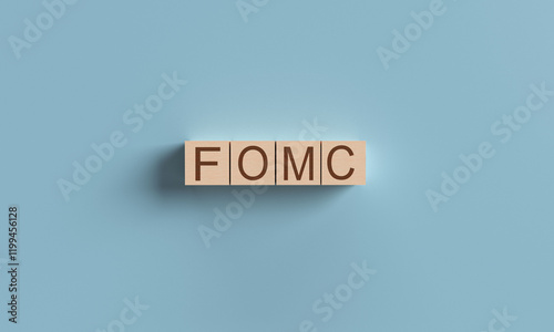 FOMC Federal Open meeting Committe usa cube block wooden blue background financial economy business investment fomc strategy idea growth datum risk federal open meeting commitee usa policy usa america photo