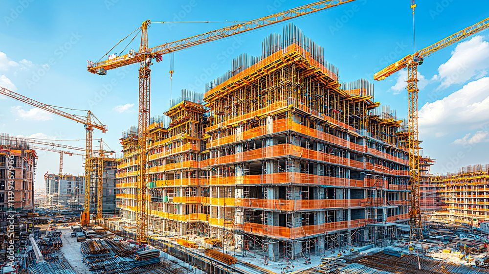 Fototapeta premium Modern City Construction: Highrise Building Development