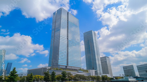 近代的な高層ビル群と熱帯植物が調和する都市風景
